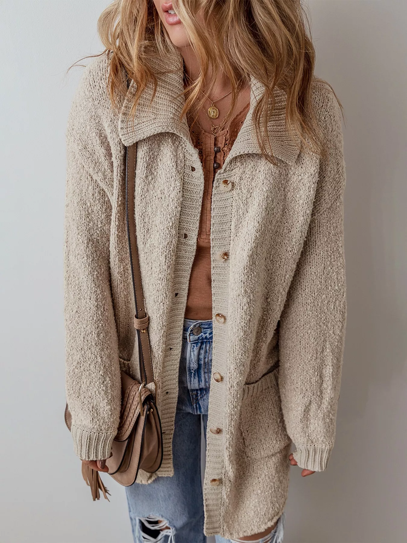 Button-Up Cardigan with Pockets - Image 5