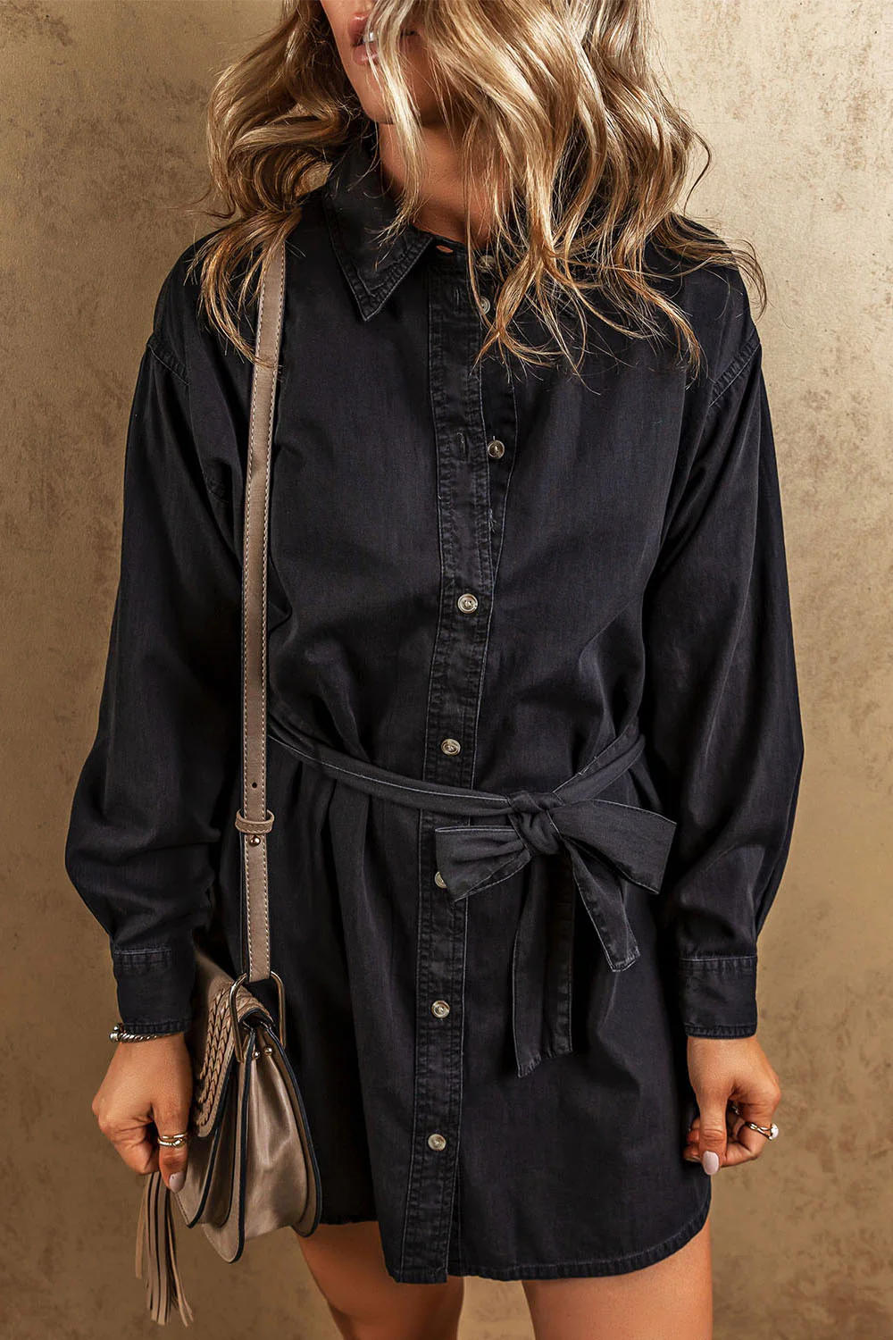 Button Up Collared Neck Denim Dress - Image 4