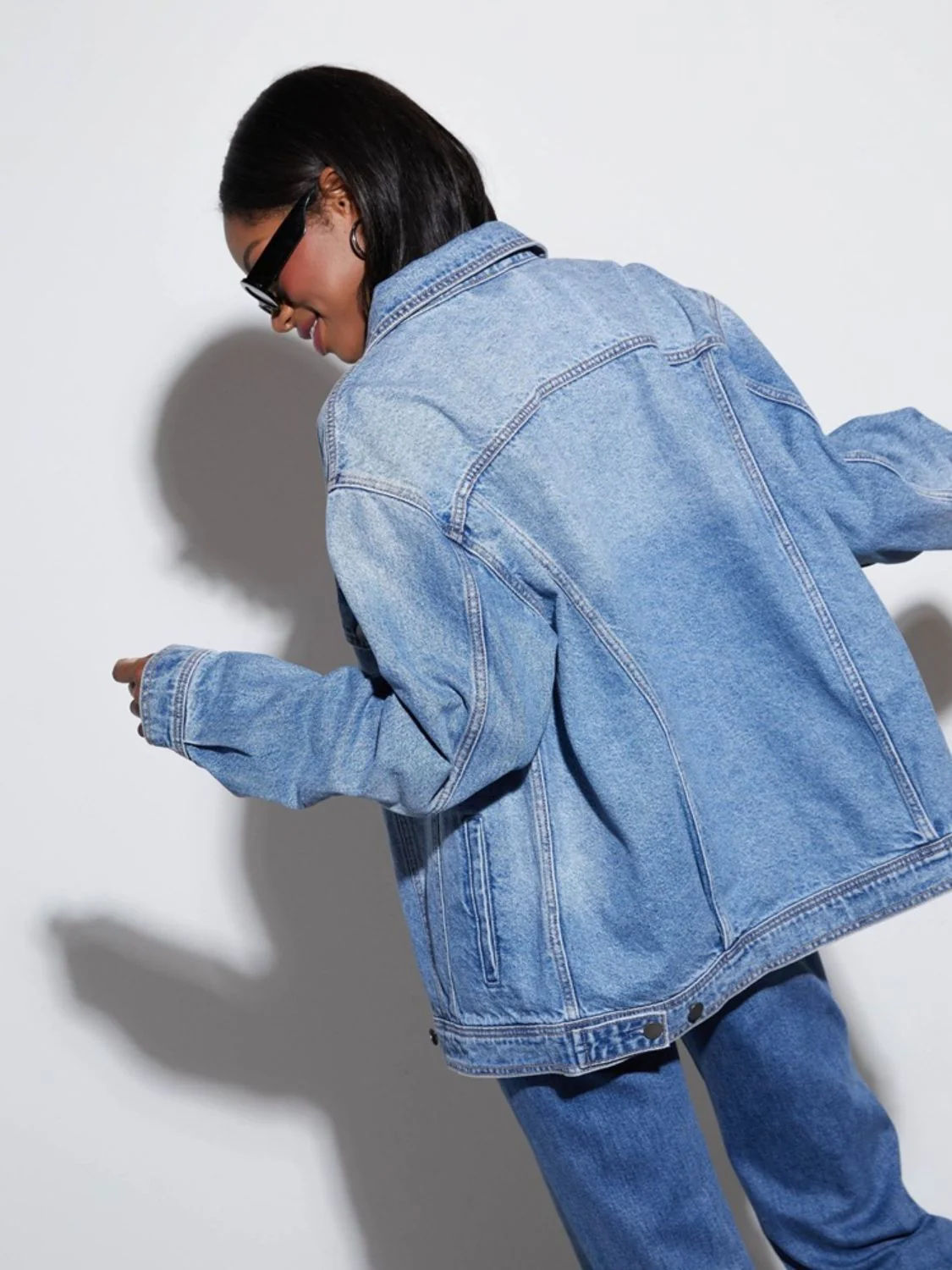 Button Up Collared Neck Denim Jacket - Image 2