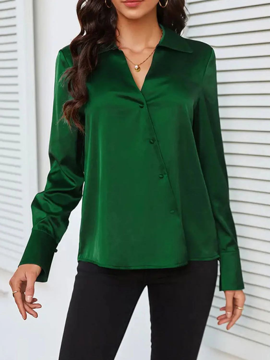 Button Up Collared Neck Long Sleeve Shirt - Image 2