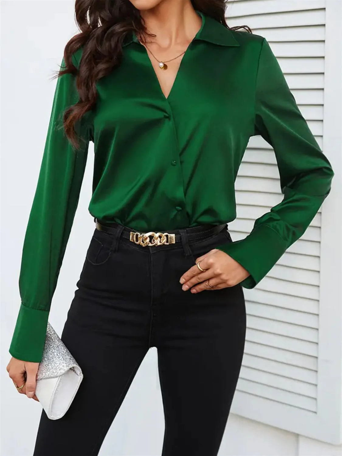 Button Up Collared Neck Long Sleeve Shirt - Image 3
