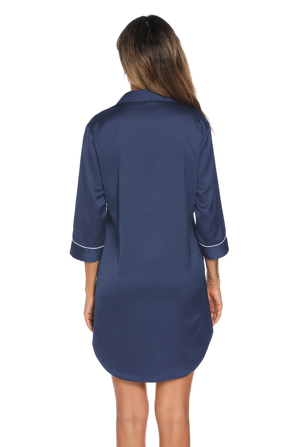 Button Up Collared Neck Night Dress with Pocket - Image 10