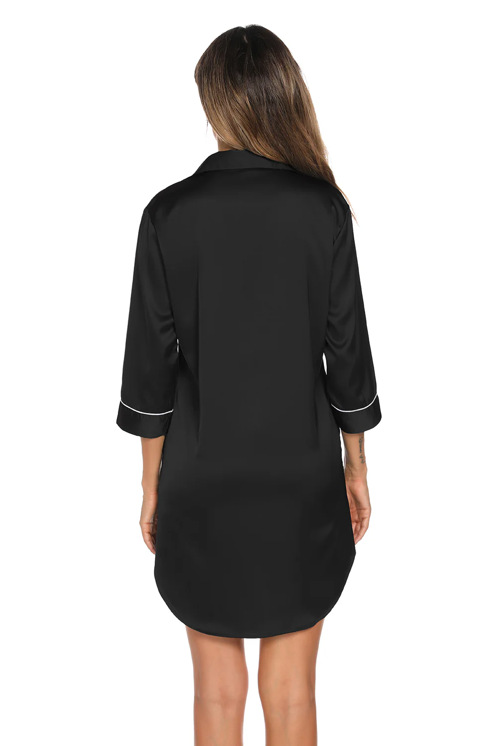 Button Up Collared Neck Night Dress with Pocket - Image 2