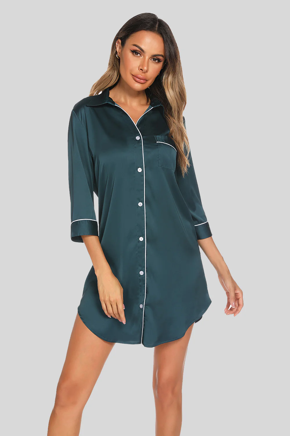 Button Up Collared Neck Night Dress with Pocket - Image 5