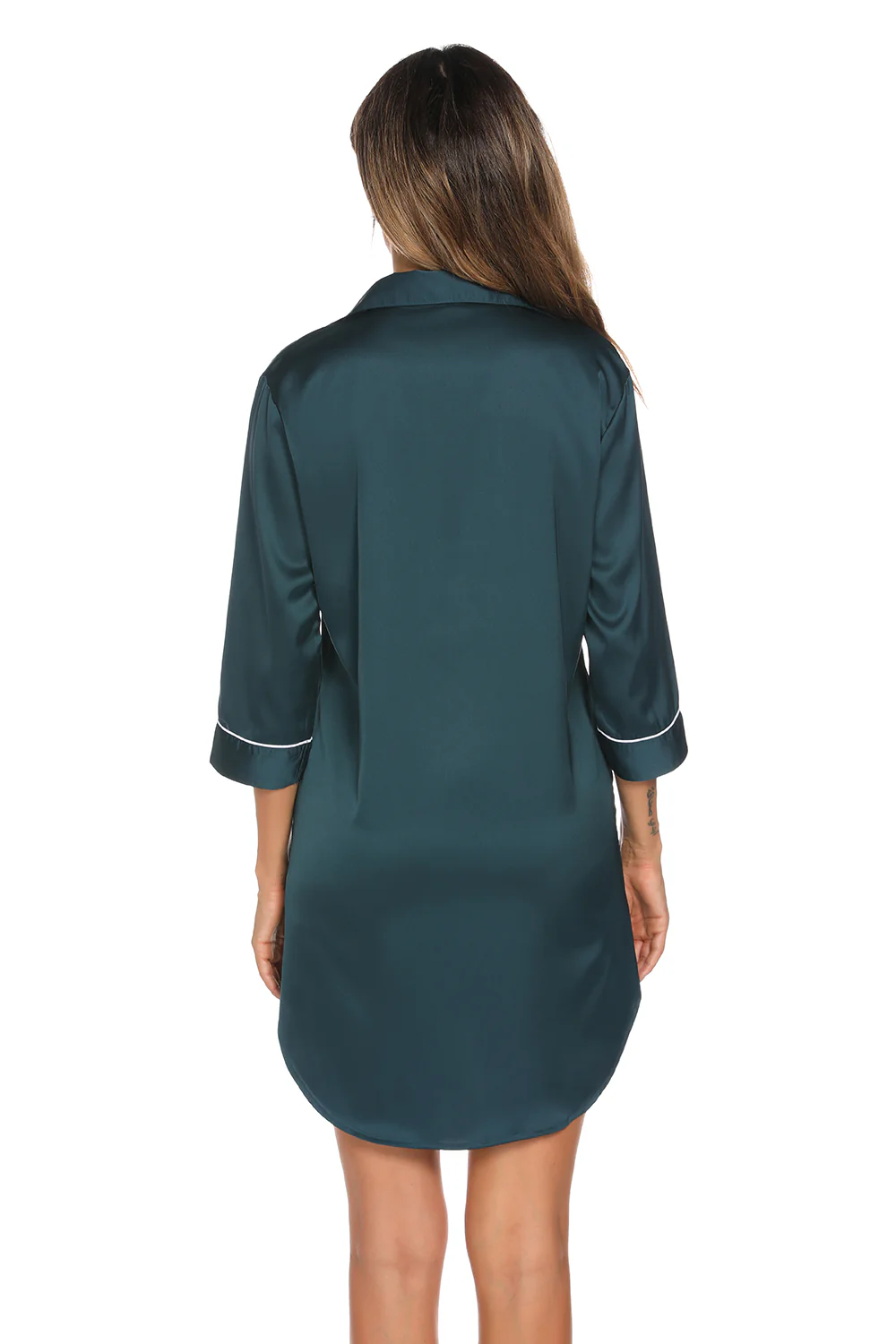 Button Up Collared Neck Night Dress with Pocket - Image 7