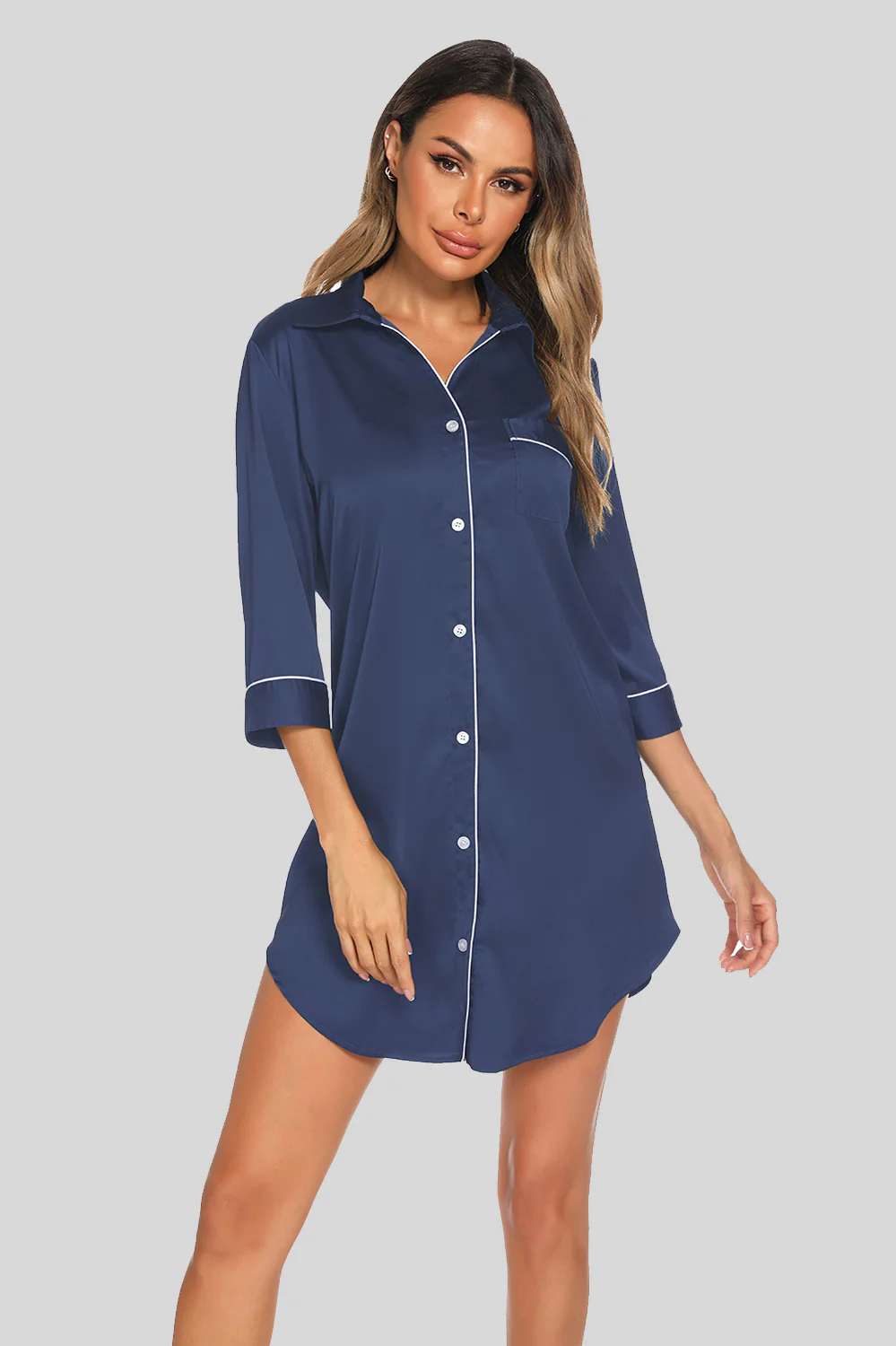 Button Up Collared Neck Night Dress with Pocket - Image 8