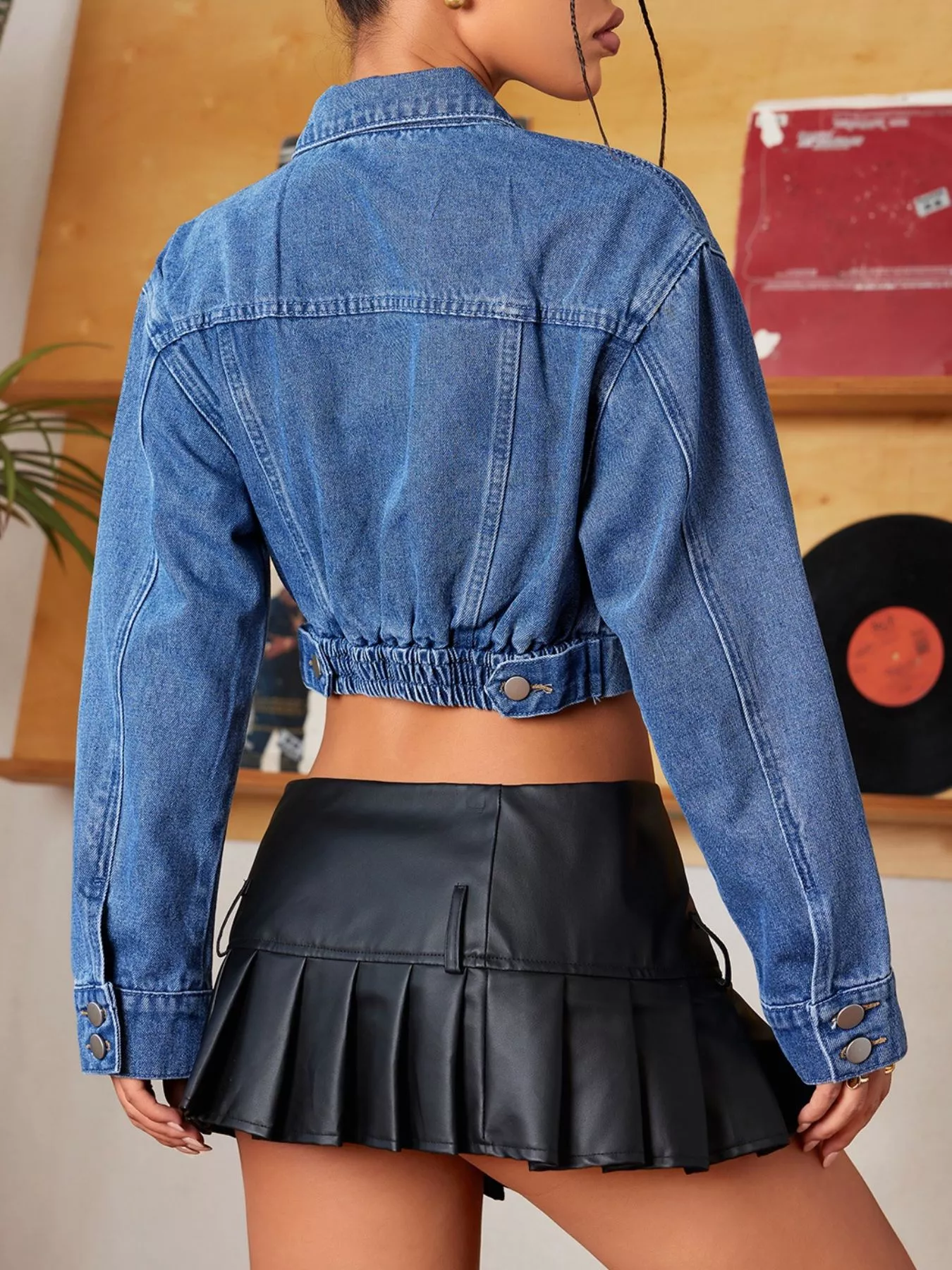 Button Up Cropped Casual Denim Jacket - Image 2
