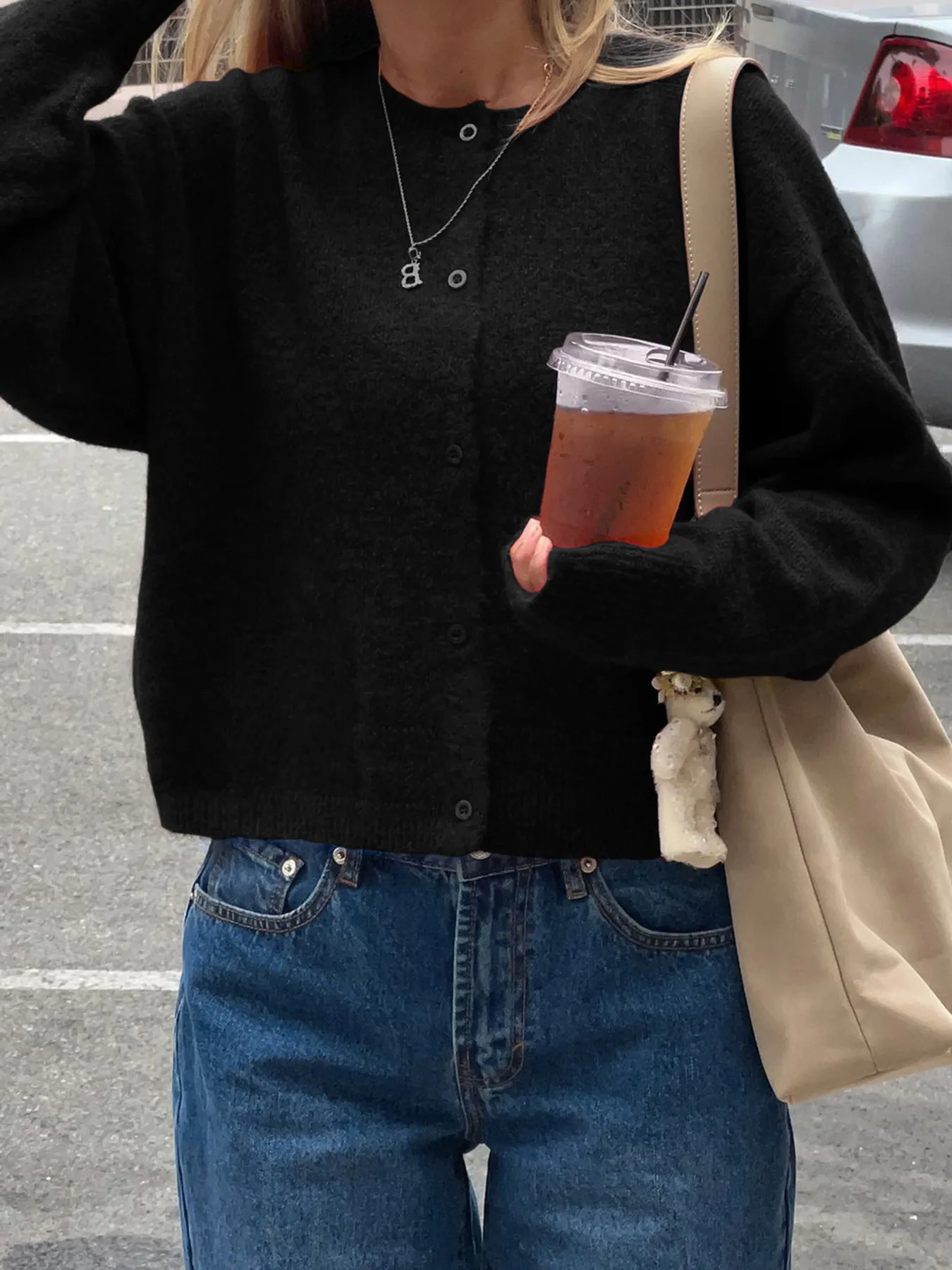 Button-Up Cropped Sweater Cardigan - Image 4
