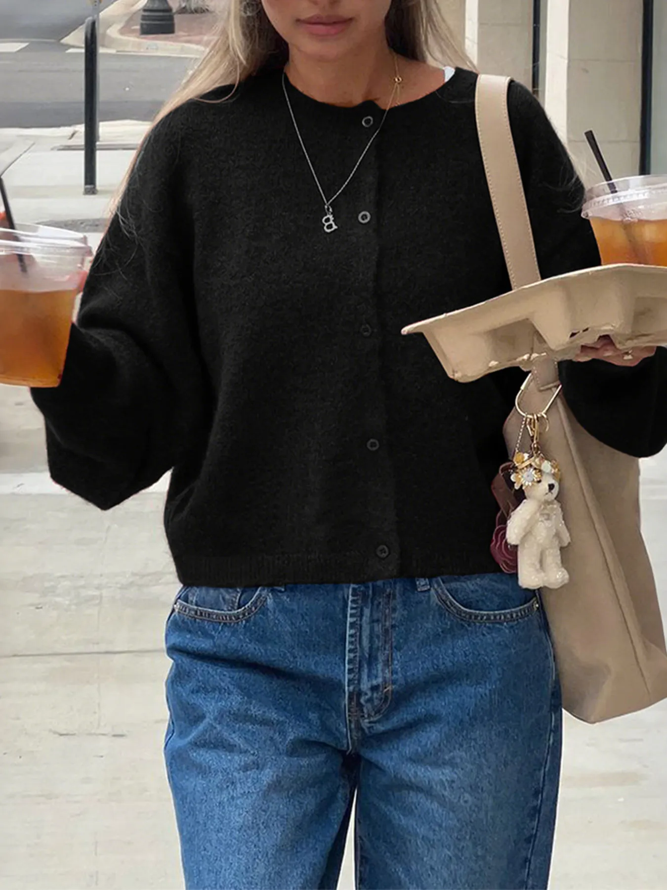 Button-Up Cropped Sweater Cardigan - Image 5