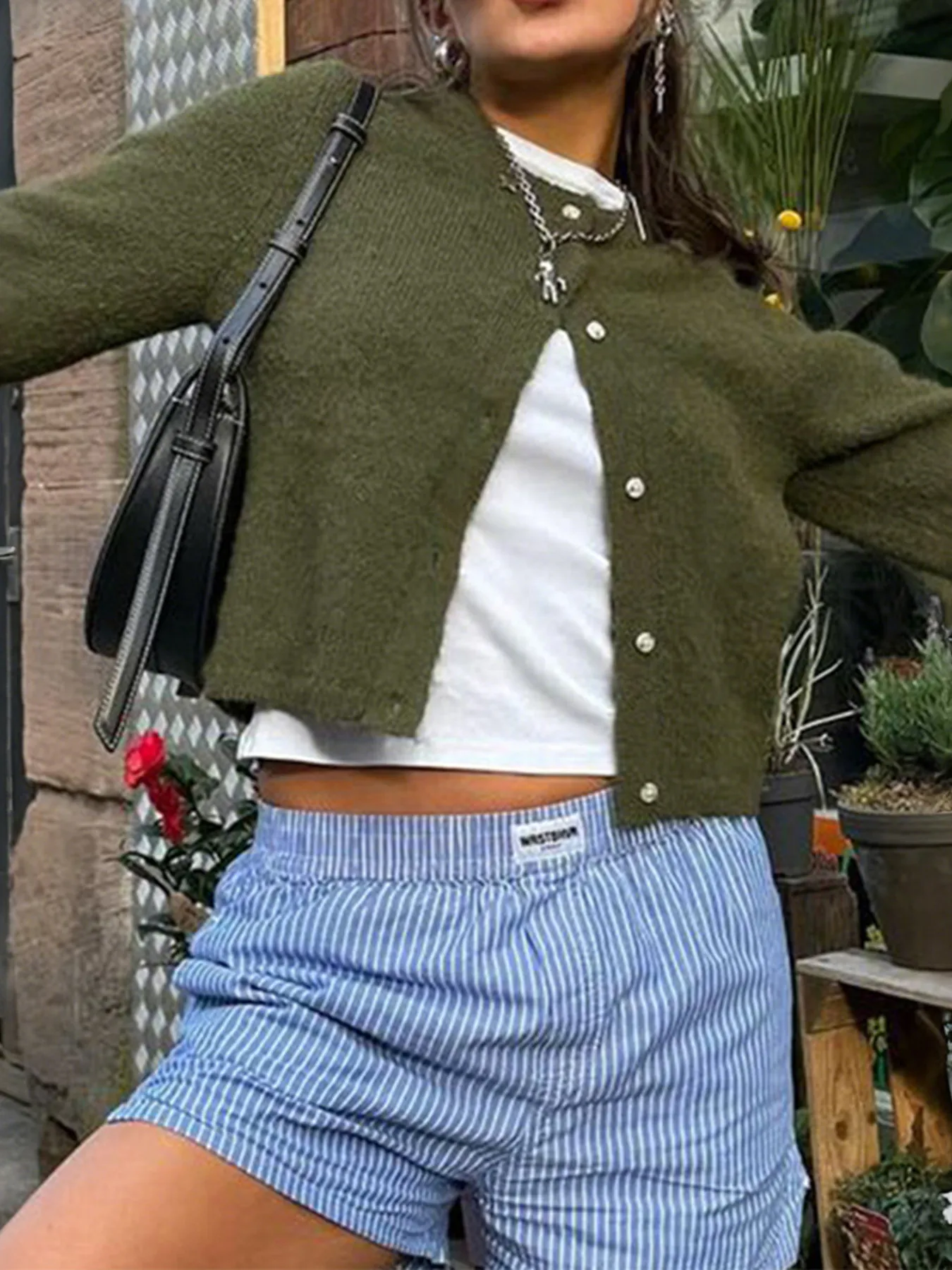 Button-Up Cropped Sweater Cardigan - Image 7