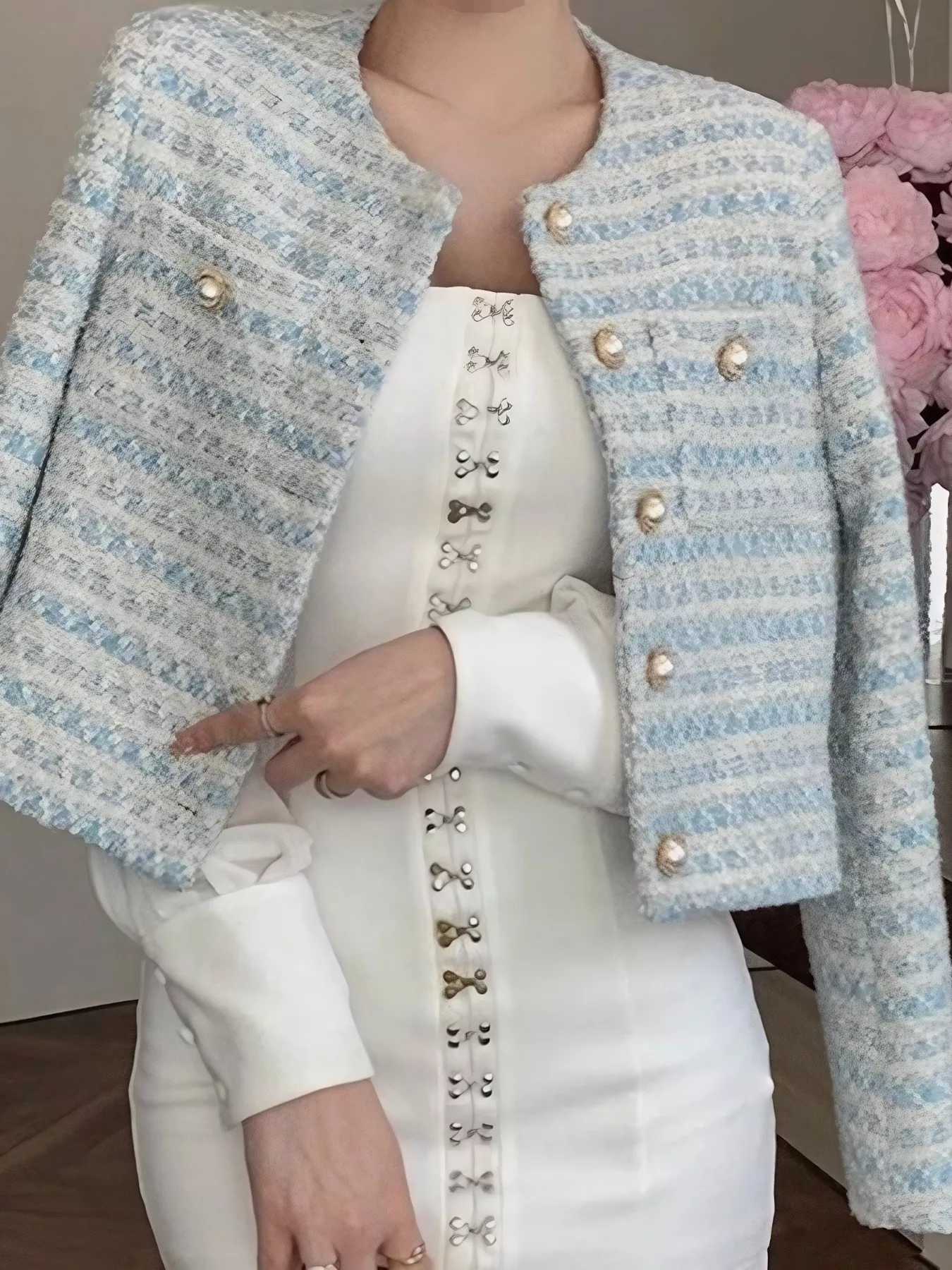 Button Up Cropped Tweed Outerwear - Image 2