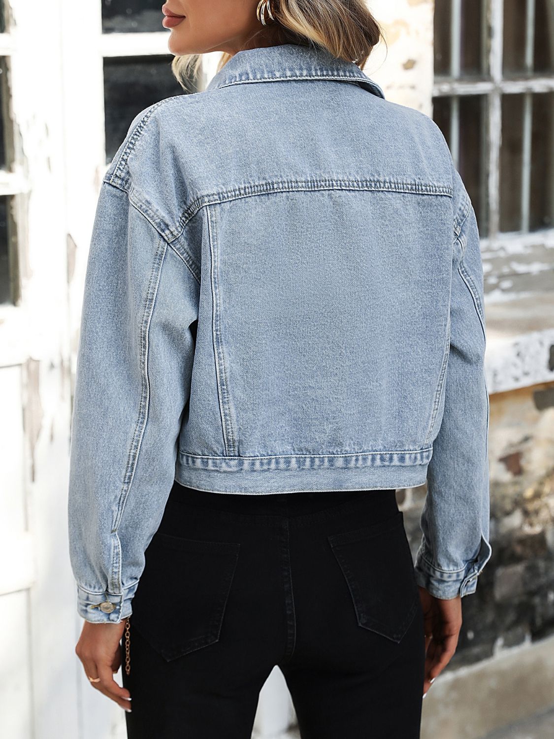 Button Up Denim Jacket with Chest Pockets - Image 5