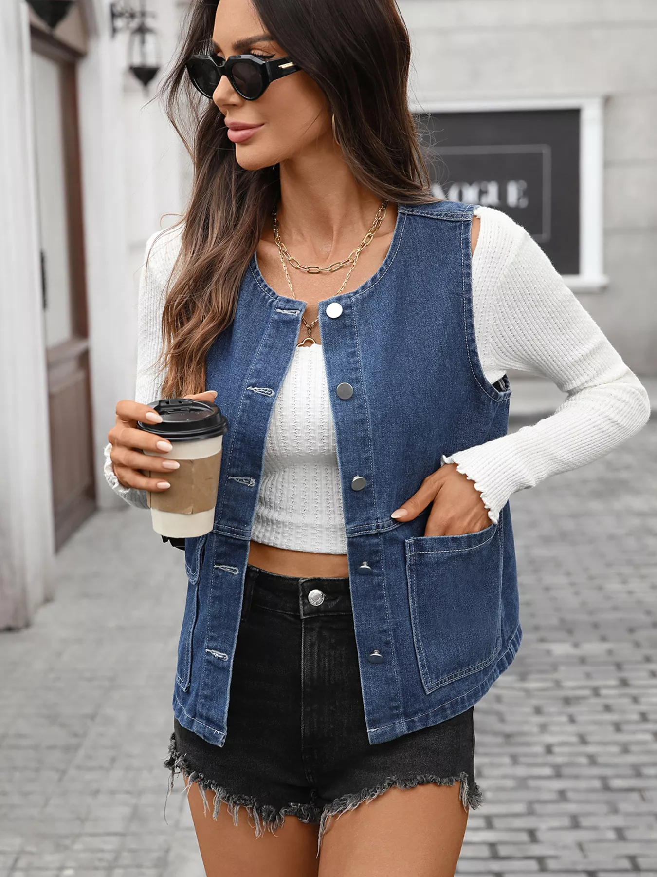 Button Up Denim Vest - Image 5