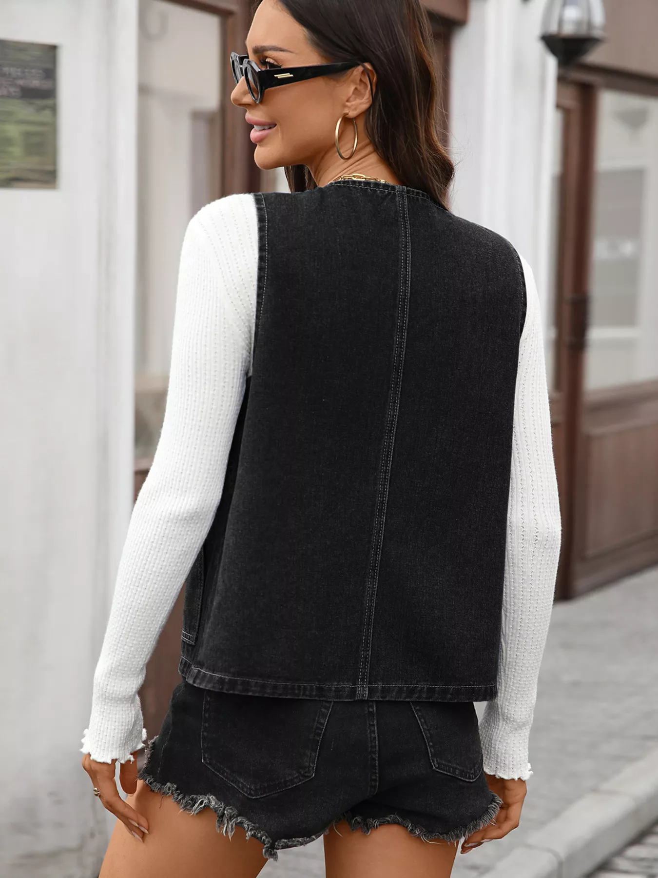 Button Up Denim Vest - Image 7