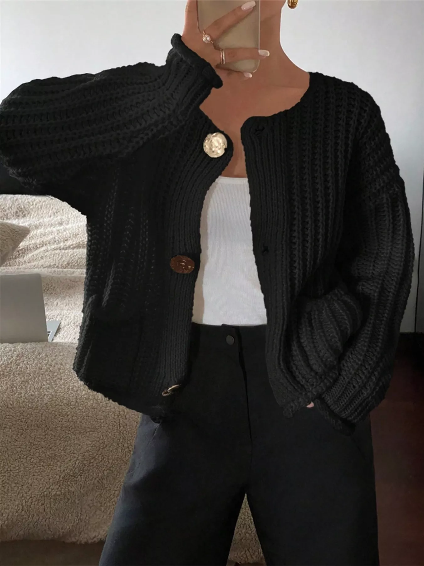 Button Up Dropped Shoulder Cardigan - Image 6