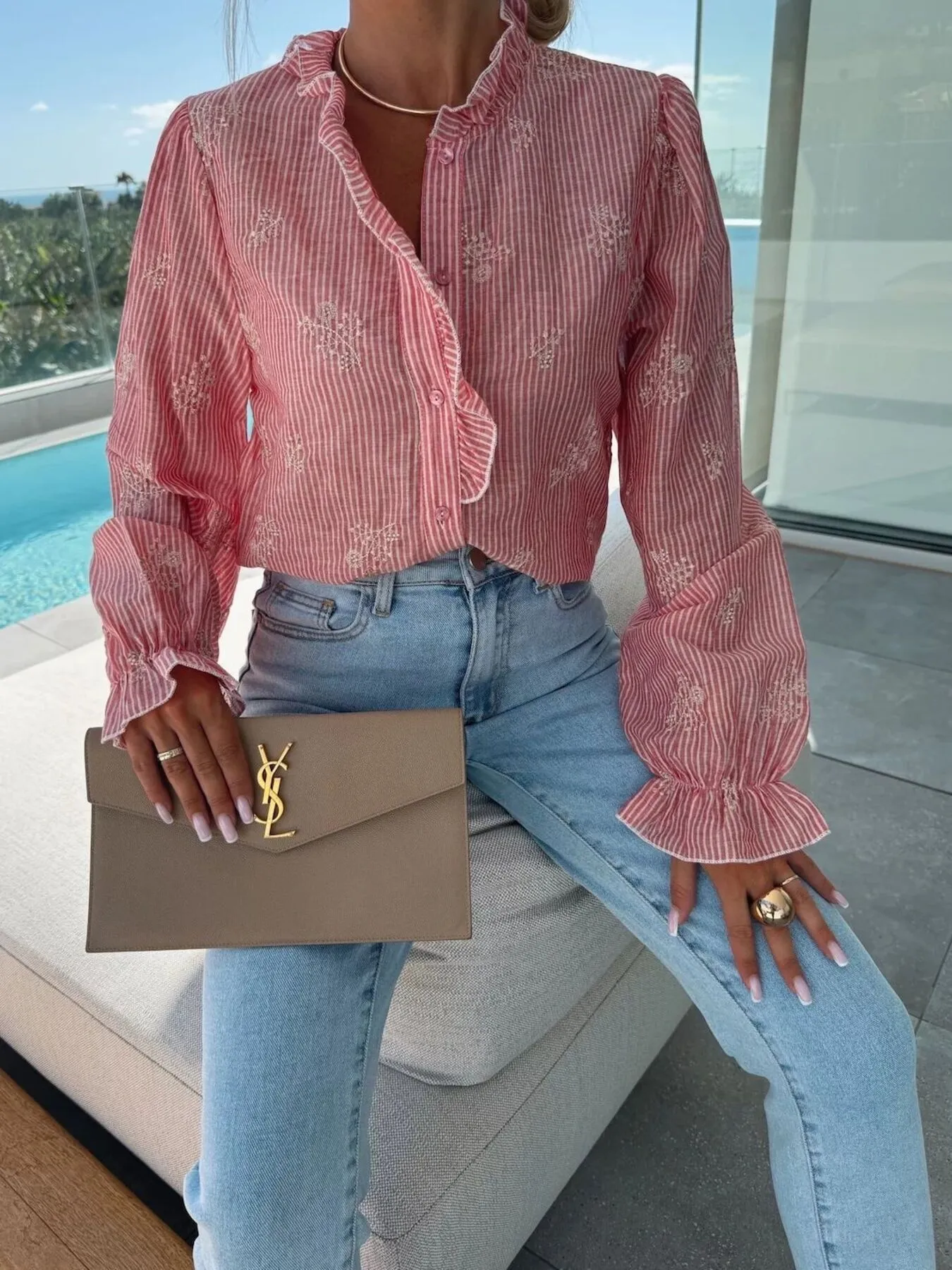 Button Up Flounce Sleeve Shirt - Image 3