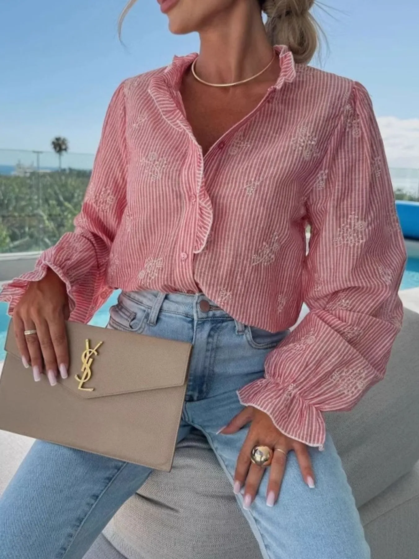Button Up Flounce Sleeve Shirt - Image 4