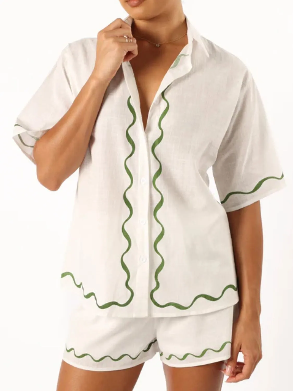 Button Up Half Sleeve Top and Shorts Set - Image 6