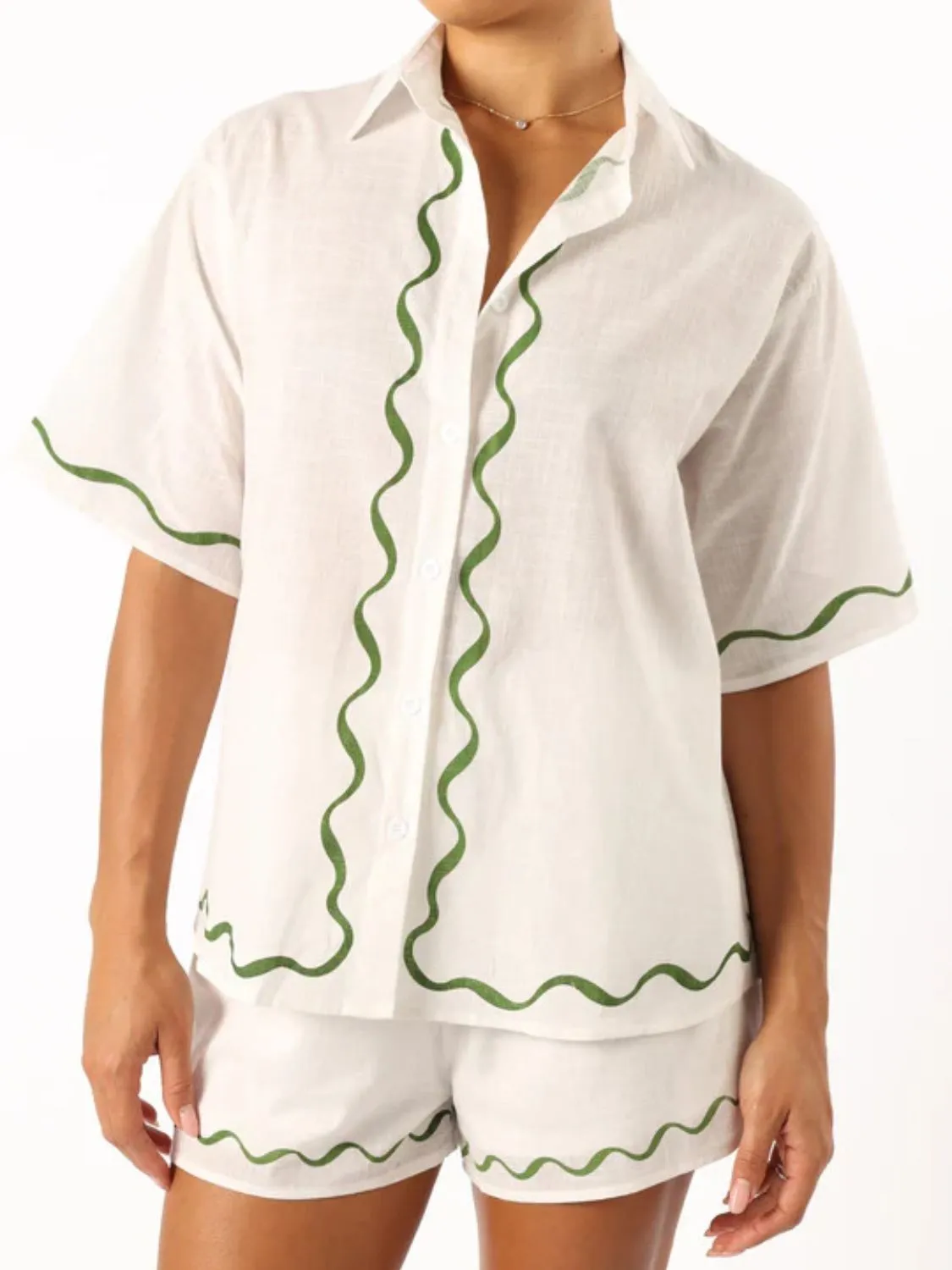 Button Up Half Sleeve Top and Shorts Set - Image 7