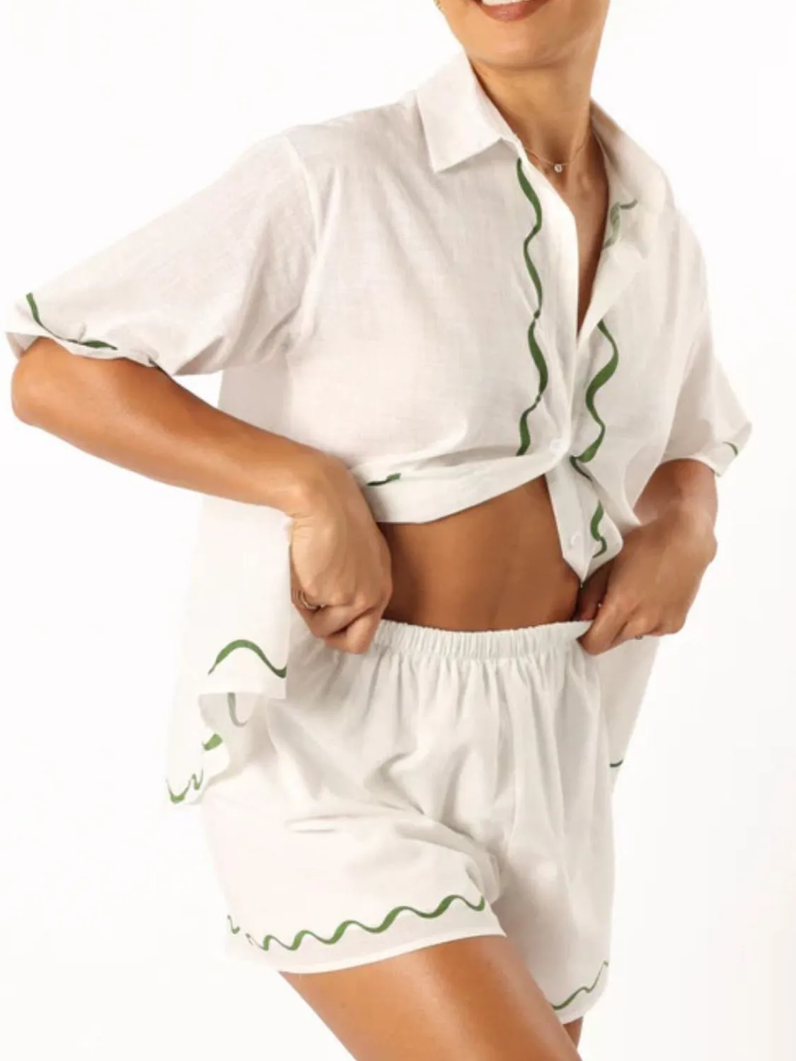 Button Up Half Sleeve Top and Shorts Set - Image 8