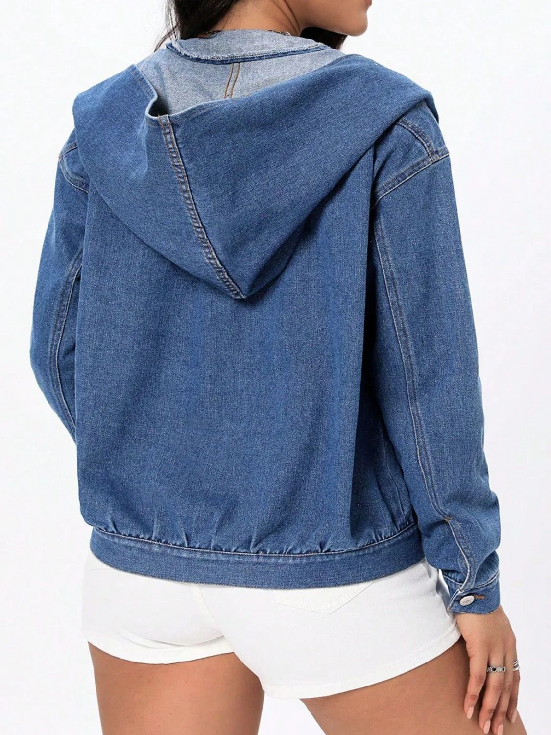 Button Up Hooded Denim Top - Image 2