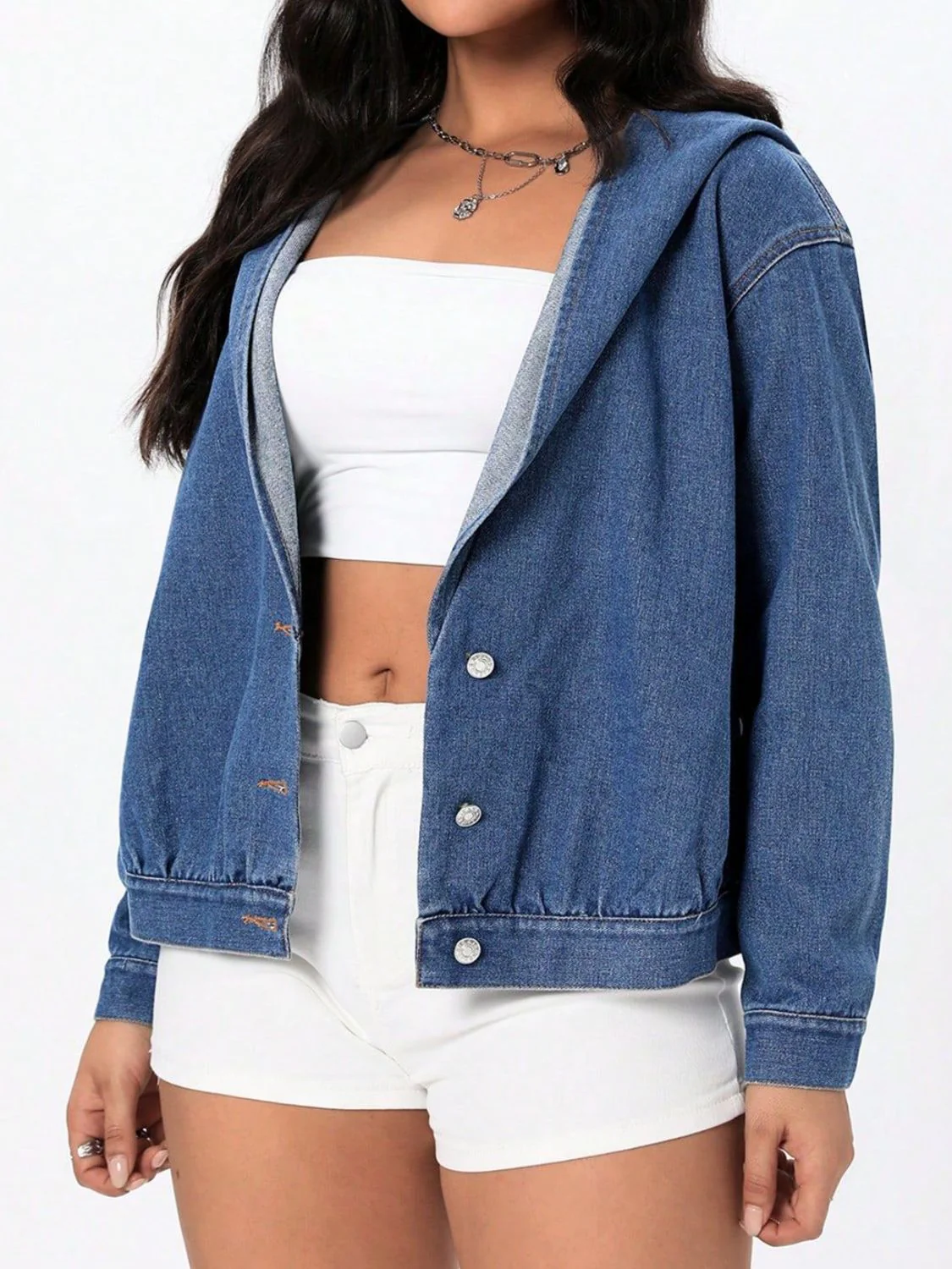 Button Up Hooded Denim Top - Image 4