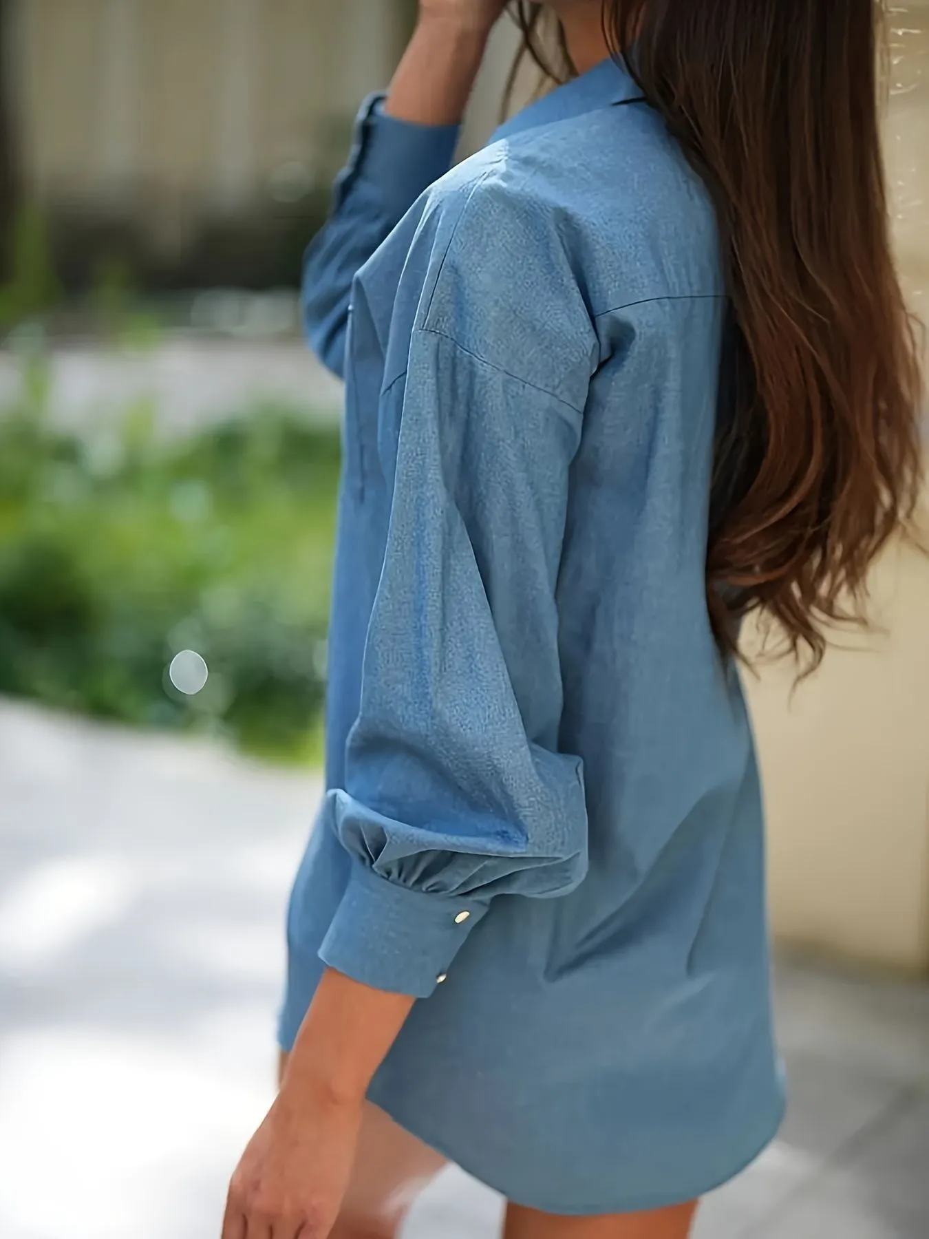 Button Up Lantern Sleeve Oversized Shirt - Image 3