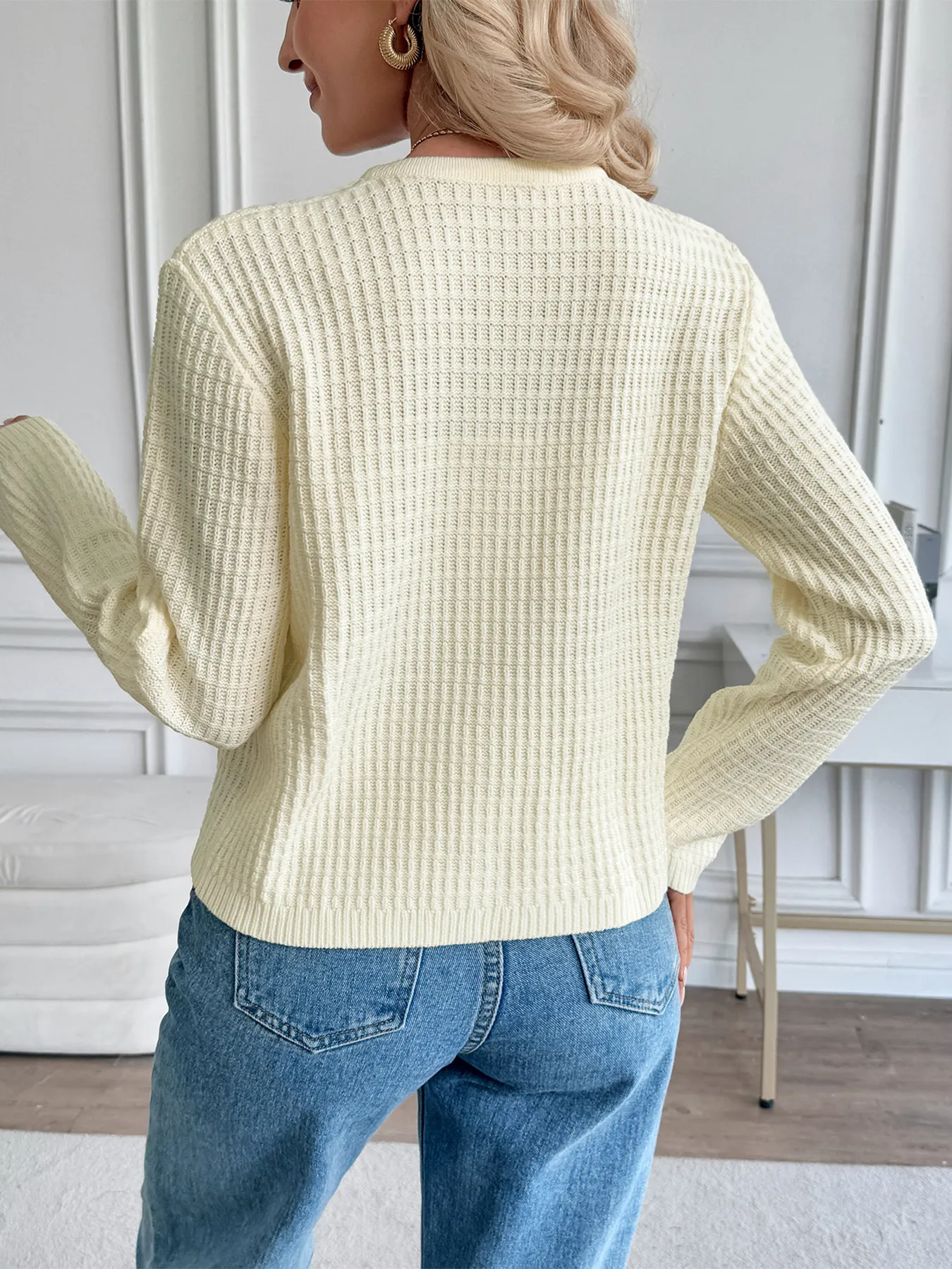 Button-Up Long Sleeve Cardigan with Pockets - Image 6