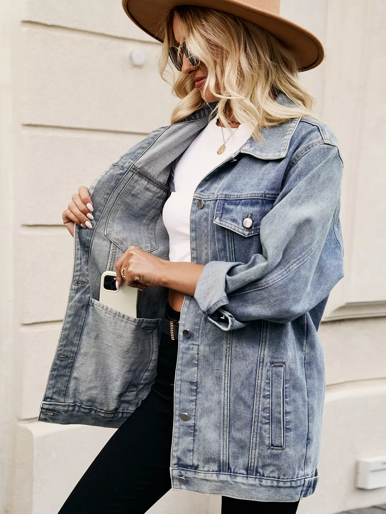 Button Up Long Sleeve Denim Jacket - Image 17