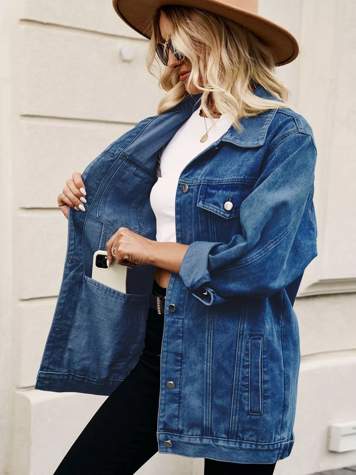 Button Up Long Sleeve Denim Jacket - Image 18
