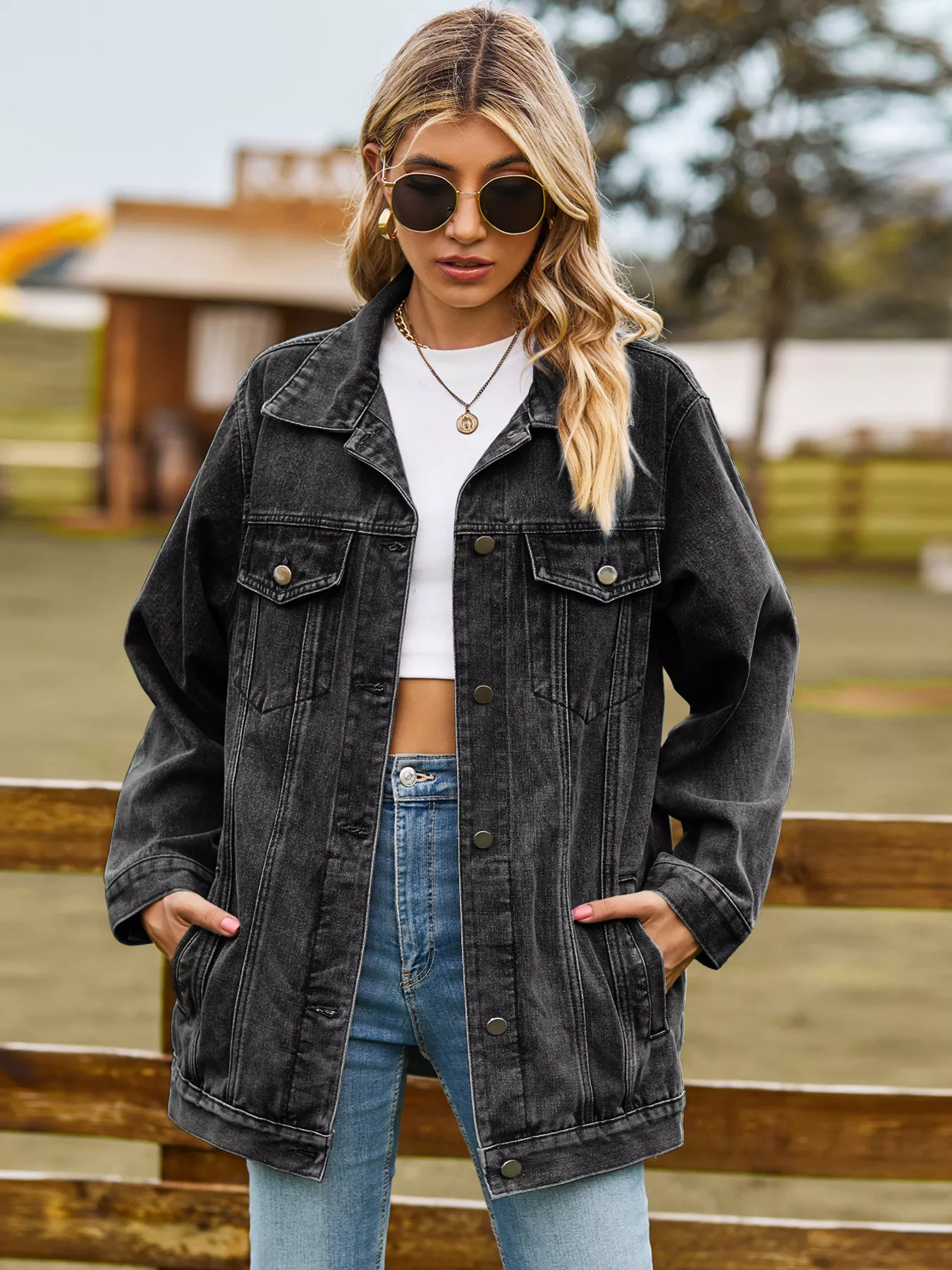 Button Up Long Sleeve Denim Jacket - Image 6