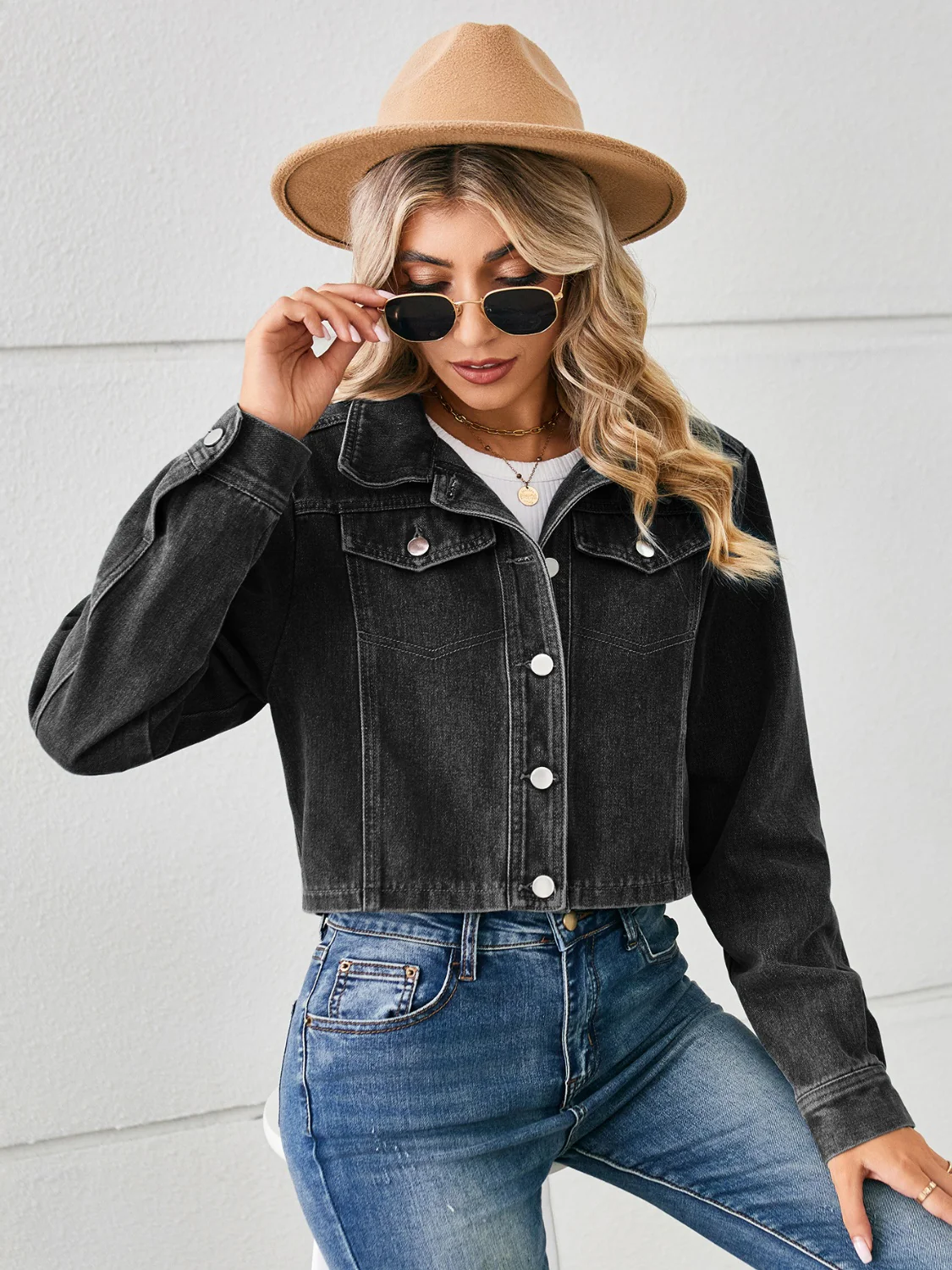 Button Up Long Sleeve Denim Jacket - Image 11