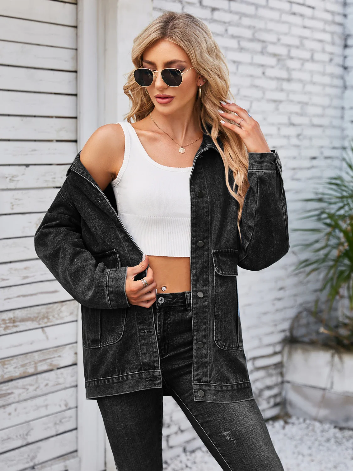 Button Up Long Sleeve Denim Jacket - Image 10
