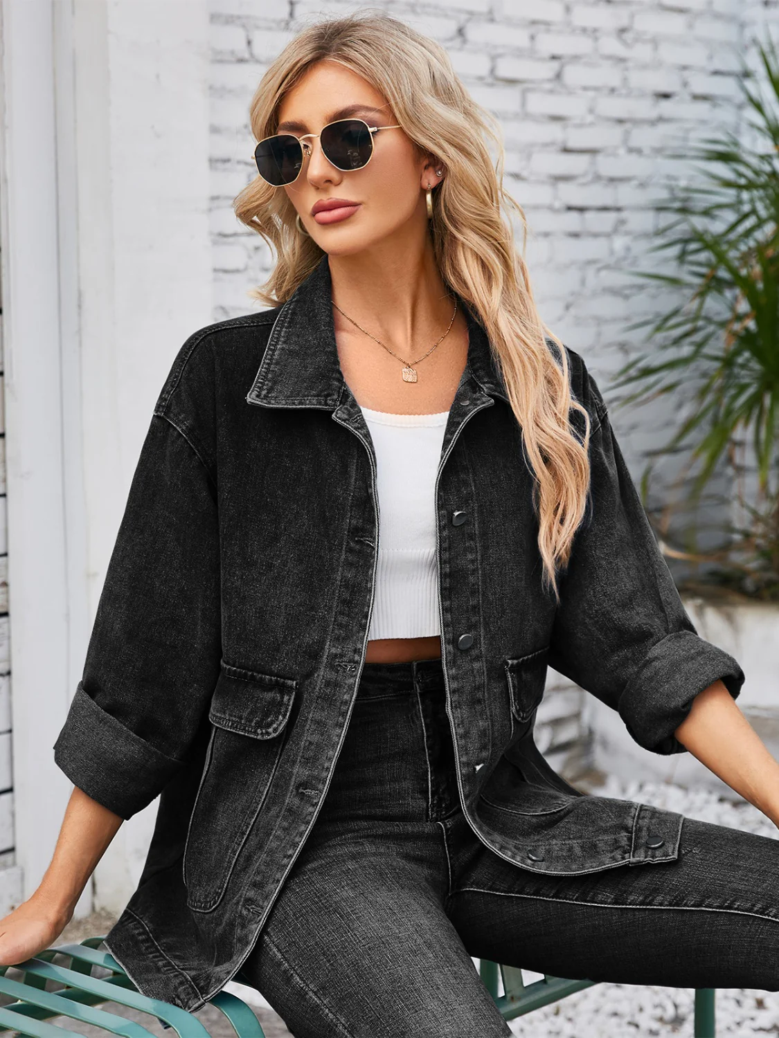 Button Up Long Sleeve Denim Jacket - Image 12