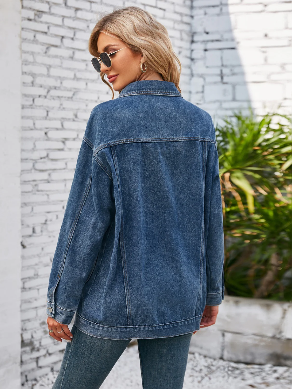 Button Up Long Sleeve Denim Jacket - Image 2