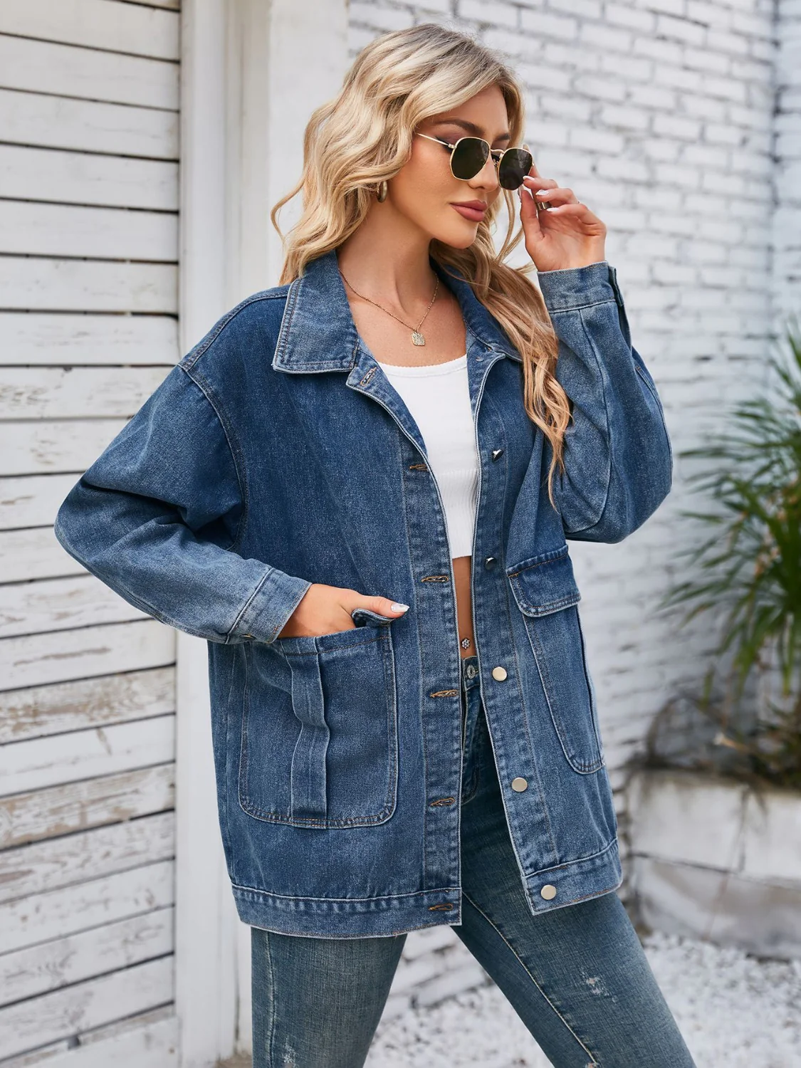 Button Up Long Sleeve Denim Jacket - Image 3