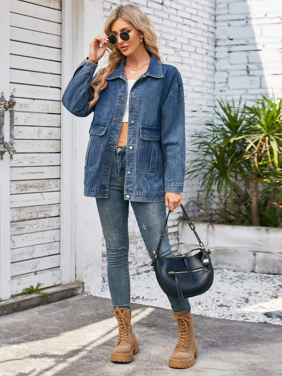 Button Up Long Sleeve Denim Jacket - Image 8