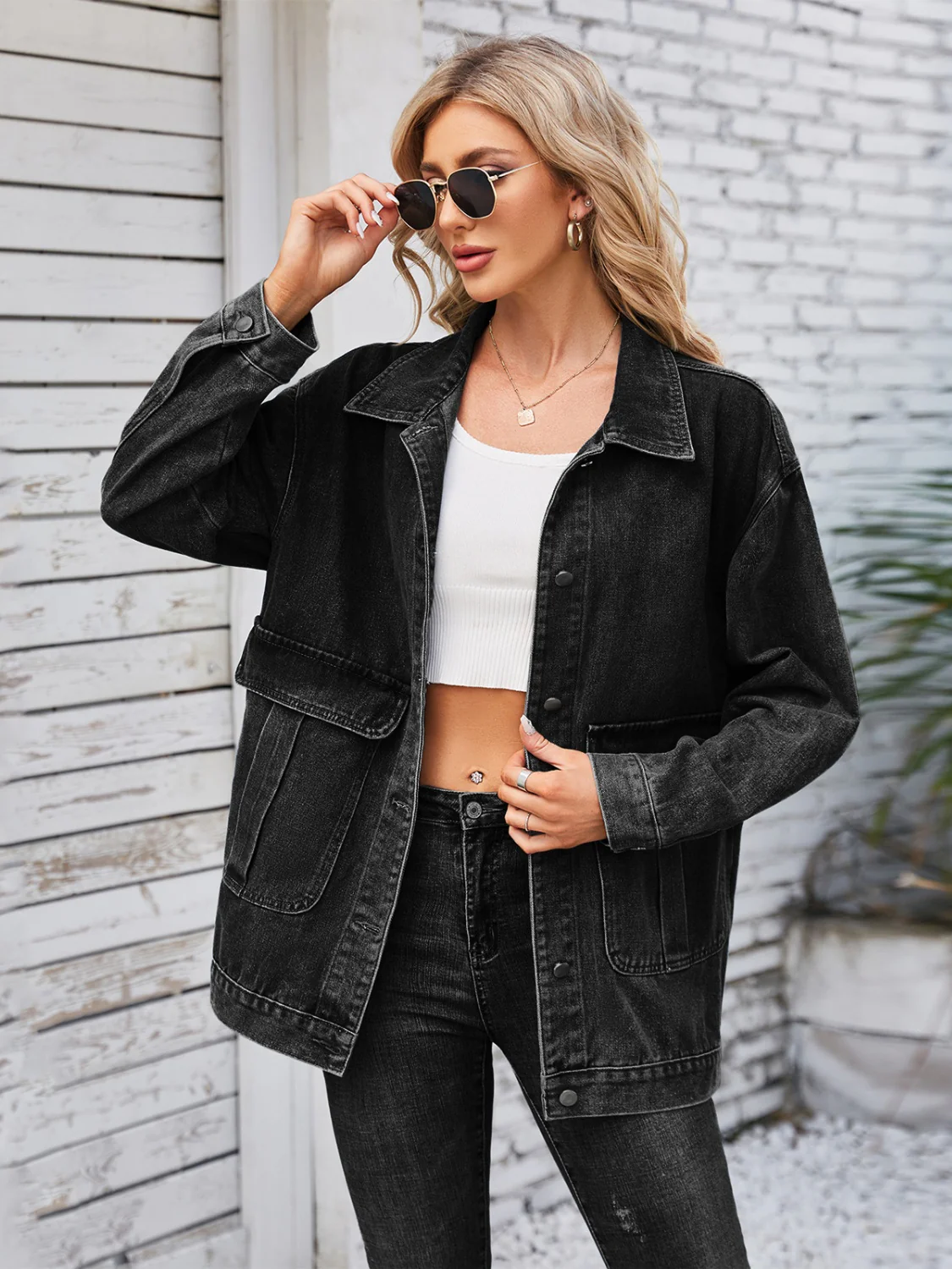 Button Up Long Sleeve Denim Jacket - Image 9
