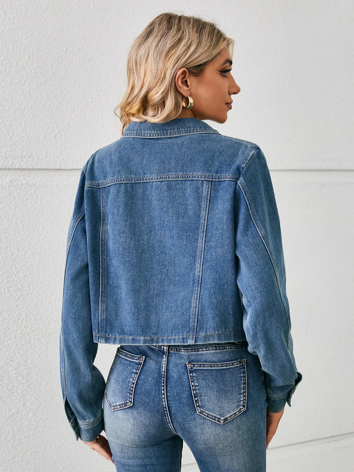 Button Up Long Sleeve Denim Jacket - Image 2