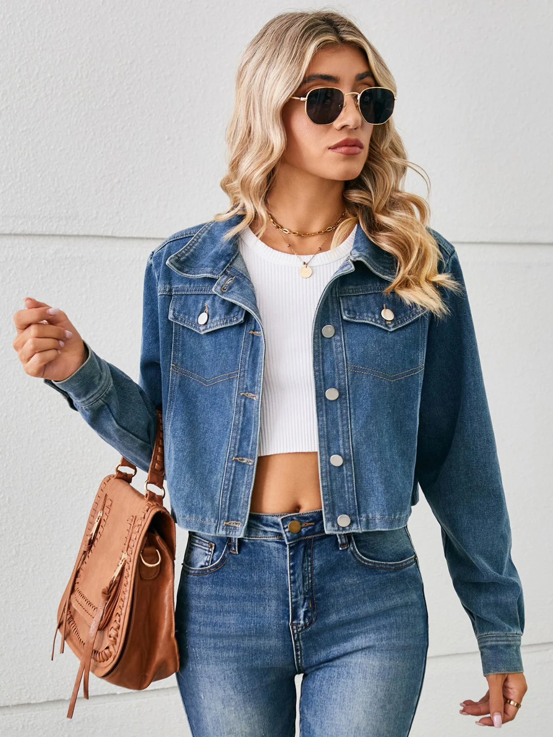 Button Up Long Sleeve Denim Jacket - Image 3
