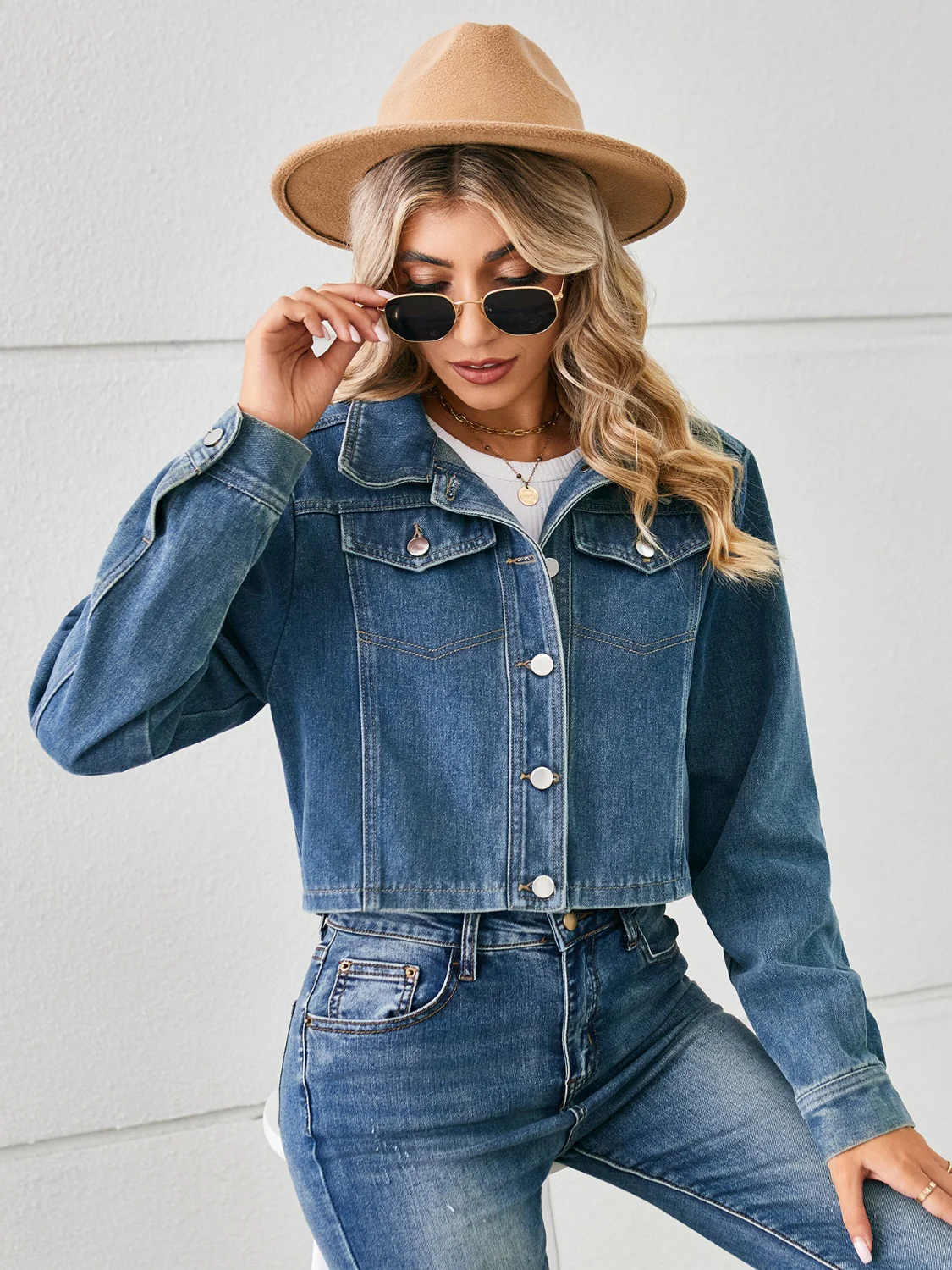 Button Up Long Sleeve Denim Jacket - Image 6