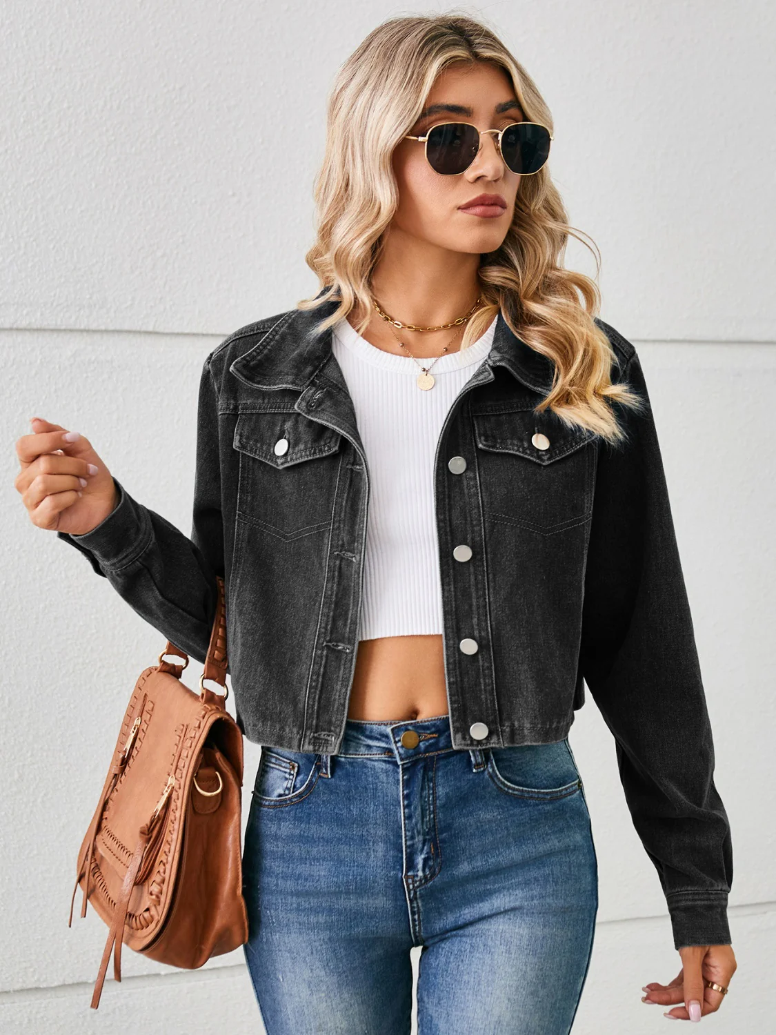 Button Up Long Sleeve Denim Jacket - Image 7