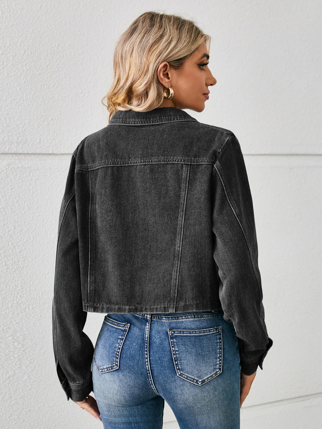 Button Up Long Sleeve Denim Jacket - Image 8