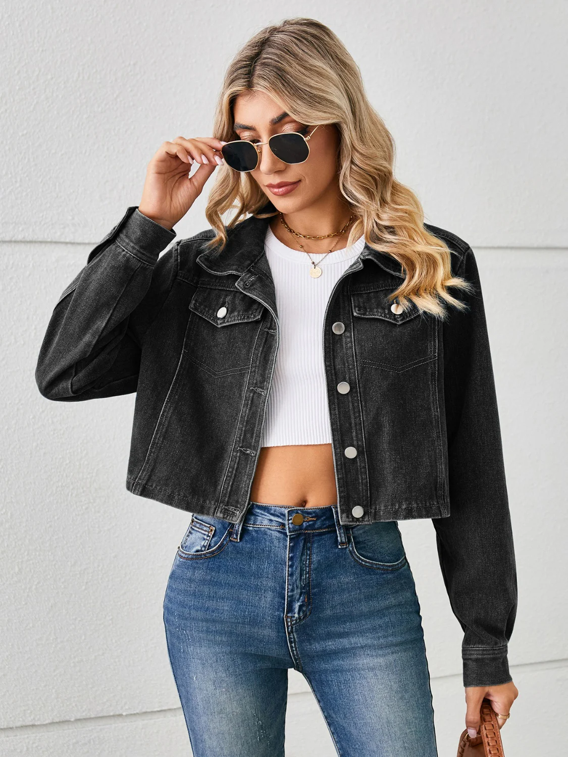 Button Up Long Sleeve Denim Jacket - Image 9