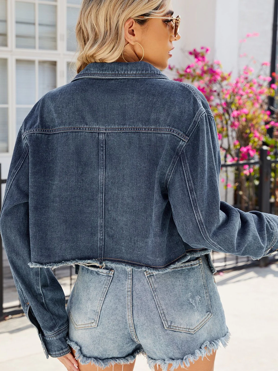 Button Up Long Sleeve Denim Jacket with Pockets - Image 2