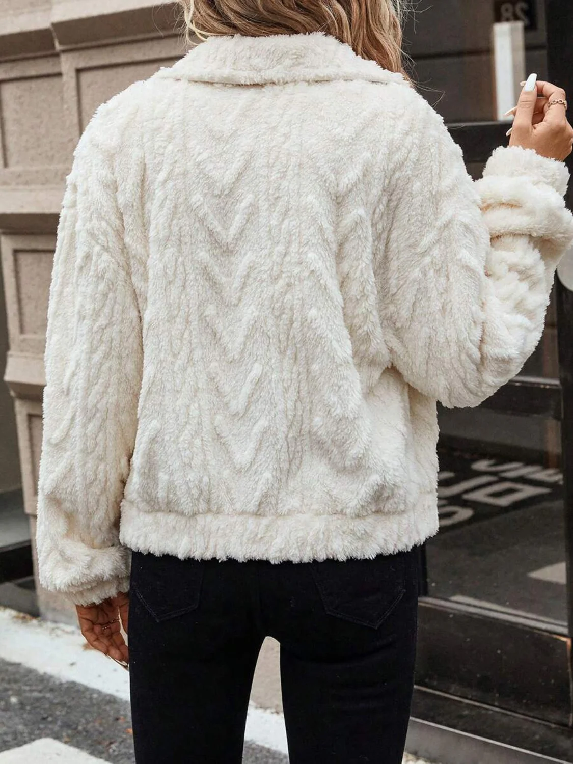 Button Up Long Sleeve Fuzzy Outerwear - Image 5