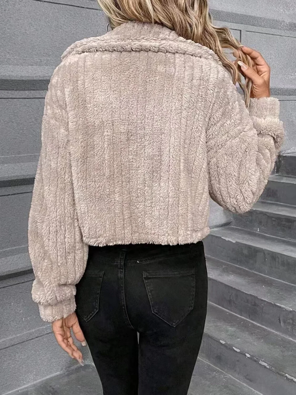 Button Up Long Sleeve Fuzzy Outerwear - Image 2