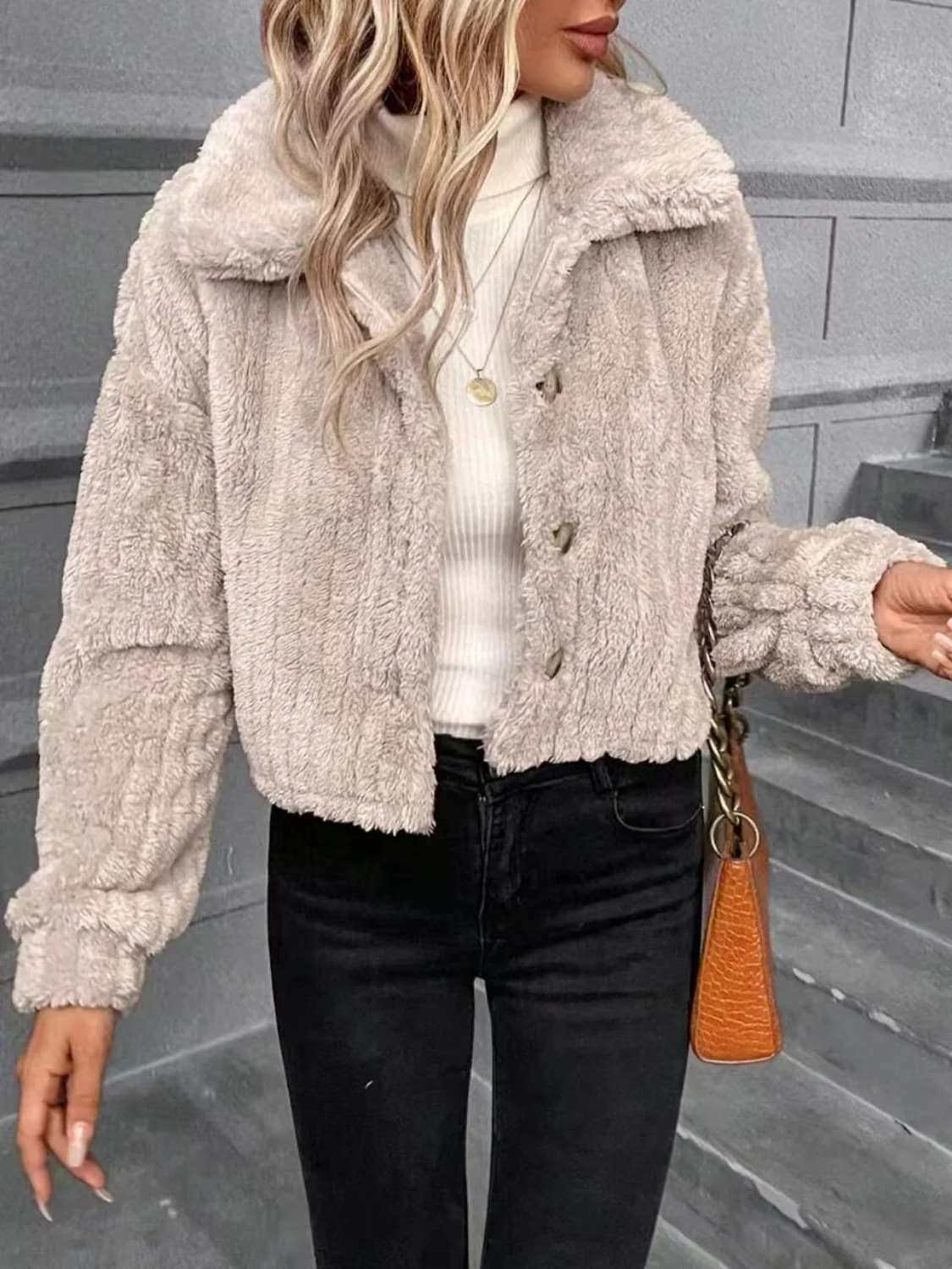 Button Up Long Sleeve Fuzzy Outerwear - Image 4