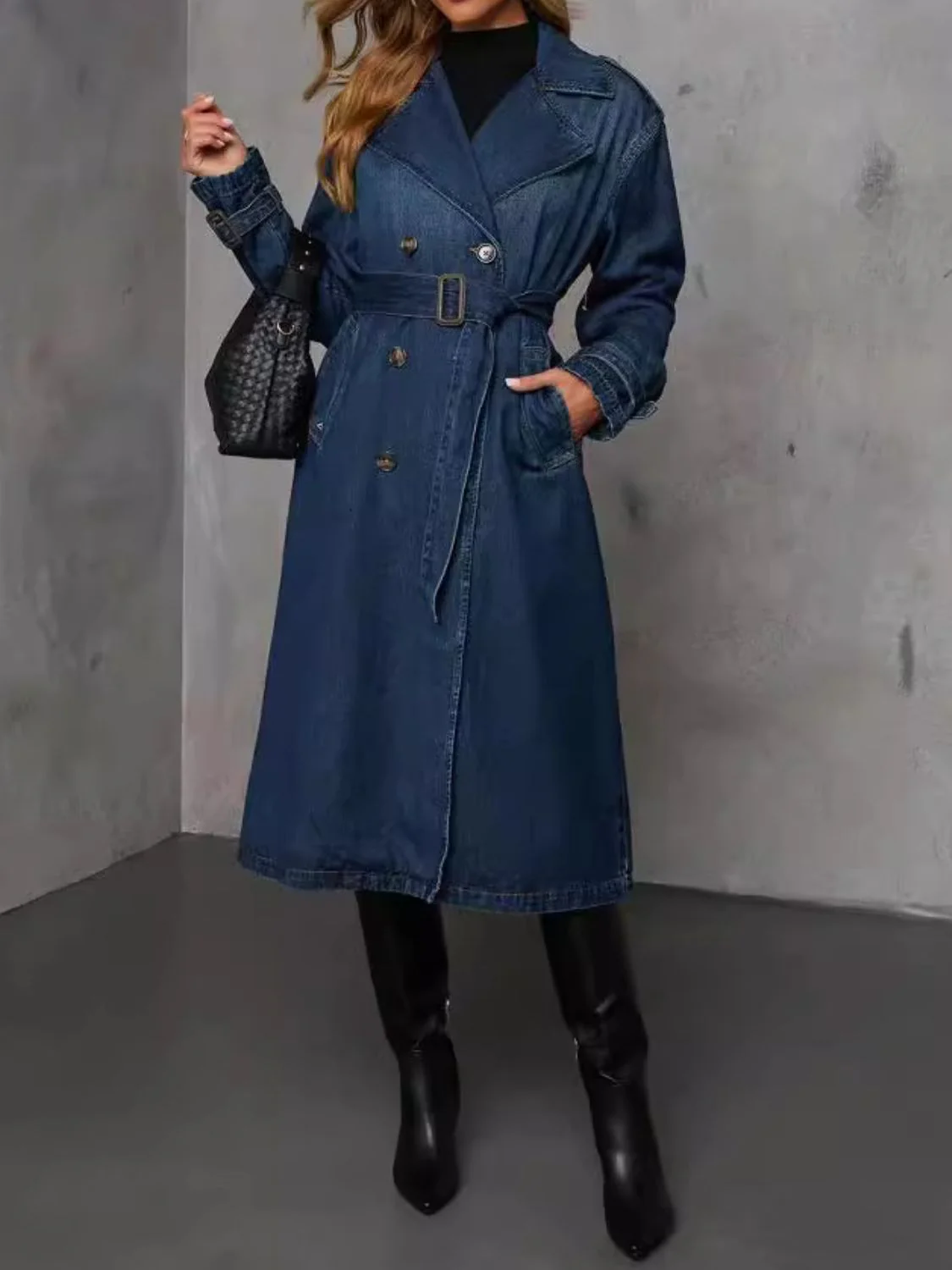 Button Up Long Sleeve Longline Denim Jacket - Image 2