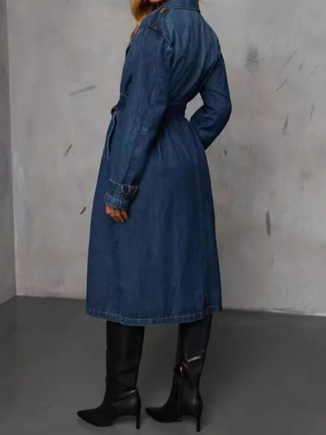 Button Up Long Sleeve Longline Denim Jacket - Image 3